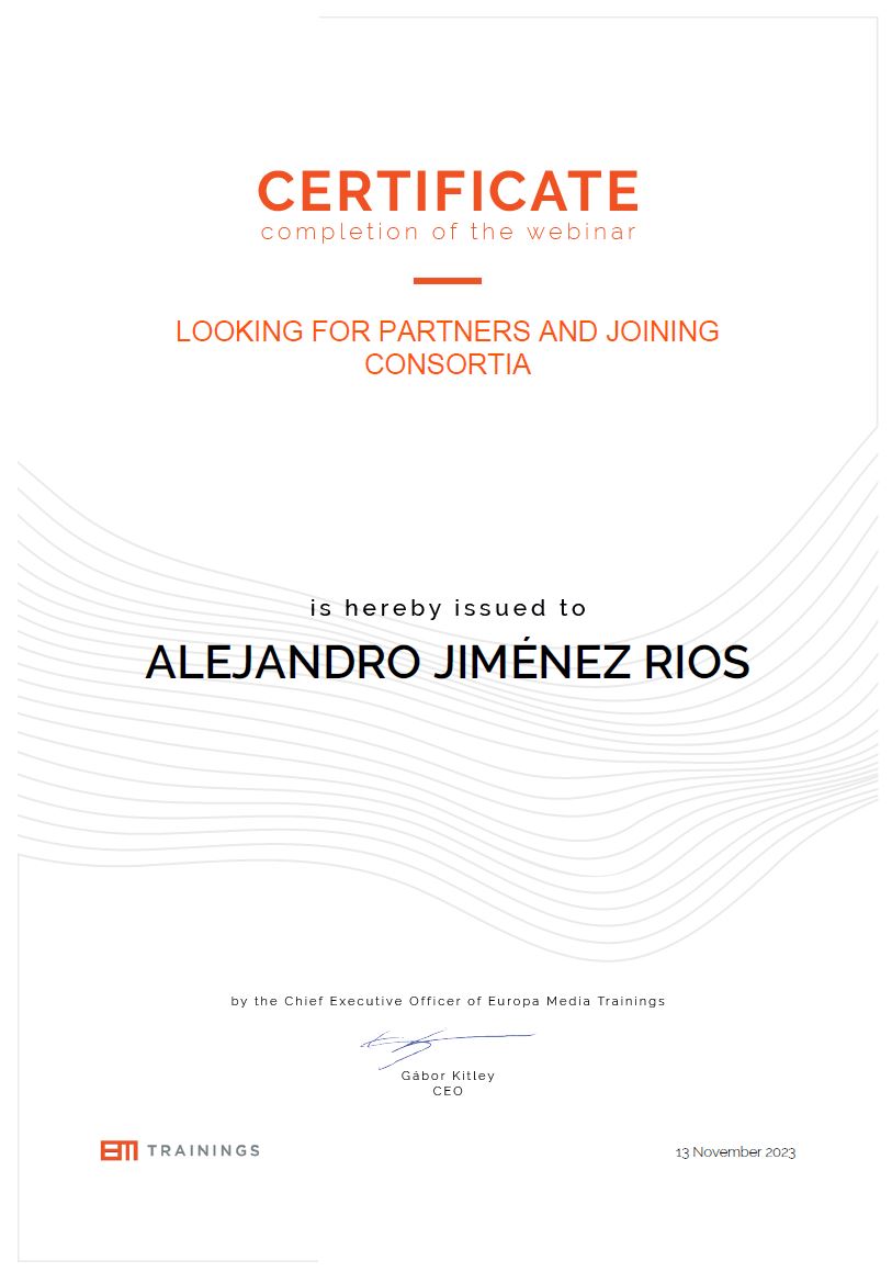 Dr. Alejandro Jiménez Rios A3 Certificate