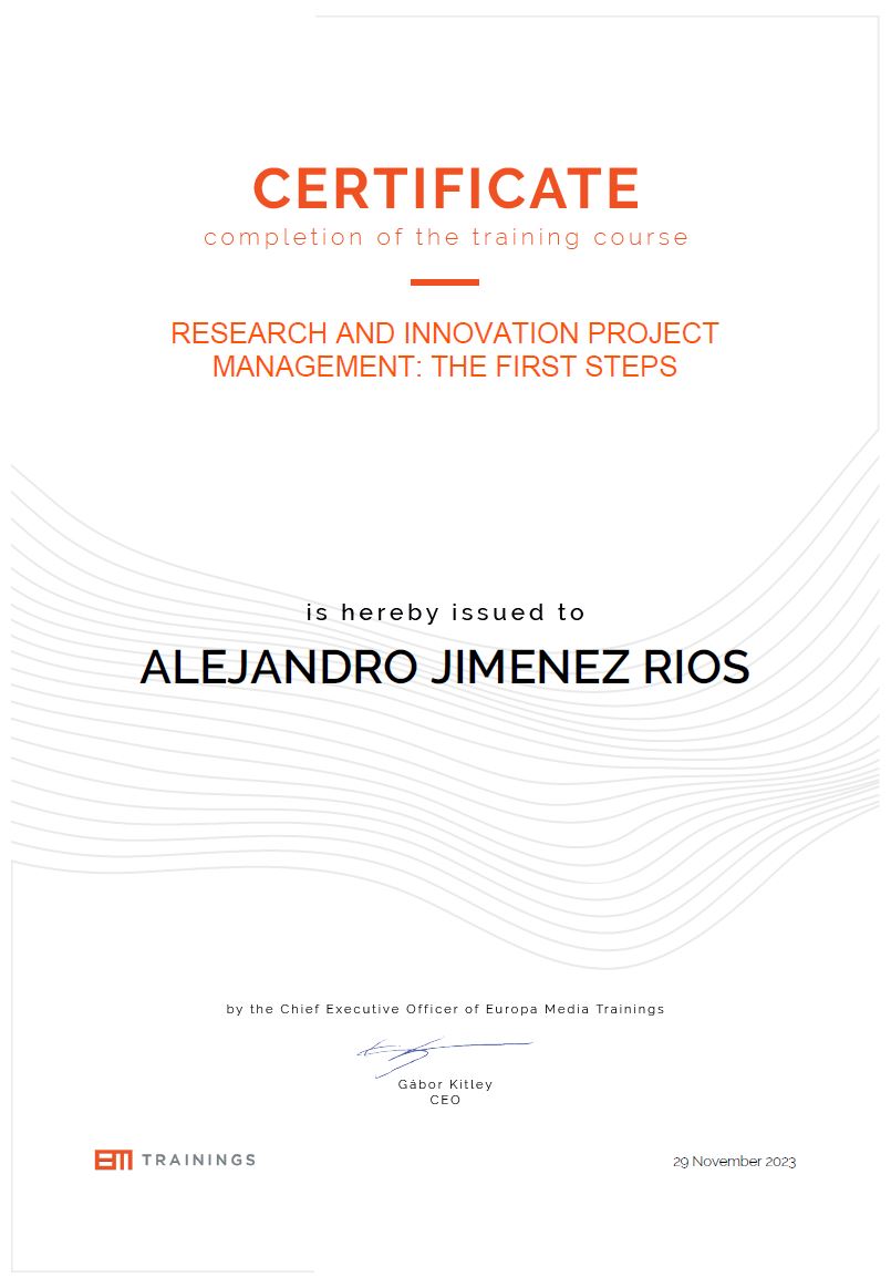 Dr. Alejandro Jiménez Rios C1 Certificate